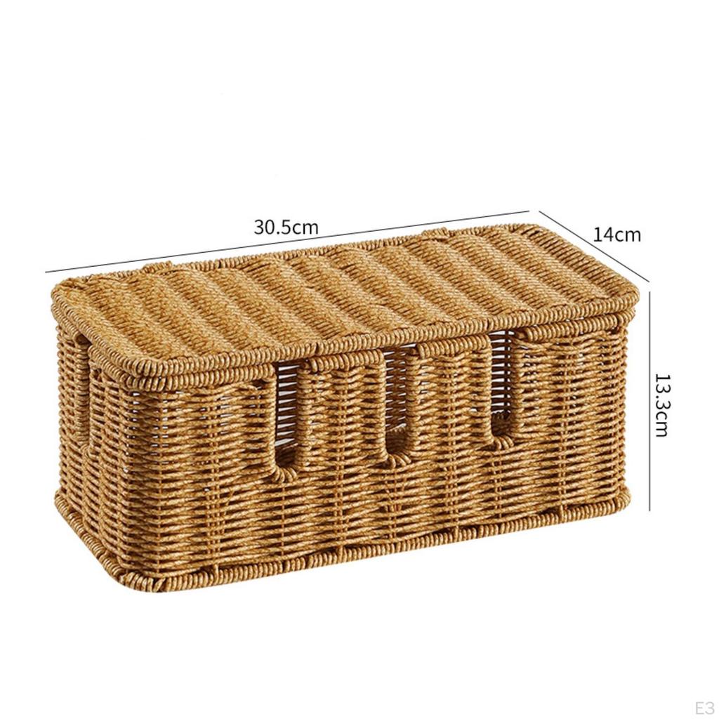RattanCordHider Box BasketLike Lidded Cable Desktop Power Board Cover Double Opening