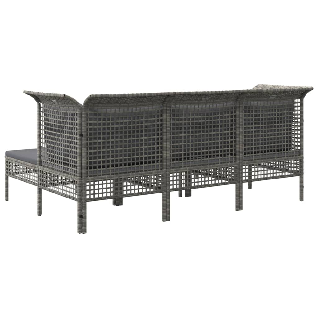 5 Piece Garden Lounge Set with Cushions Grey Poly Rattan