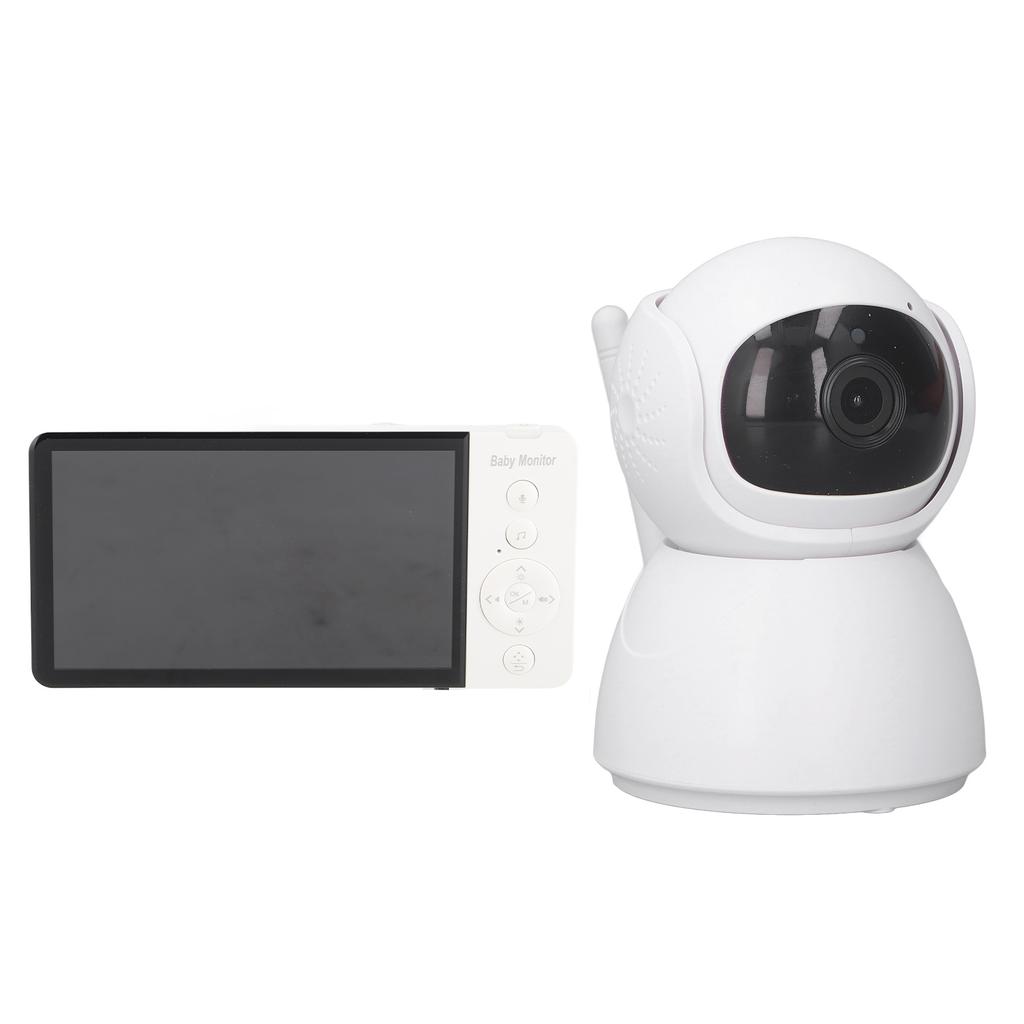 Video Baby Monitor 5.0 In LCD Screen 2.4GHz White 2 Way Voice 100‑240V Night Vision 5000mAh Baby