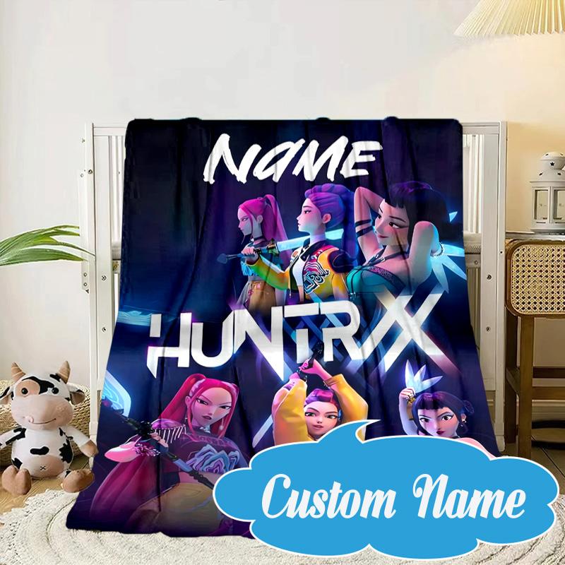 Custom Name Neon Future Heroes KPop Blanket bed sofa Blanket Flannel Blanket for Camping, Hiking, Picnic Essentials,gift for Fan family