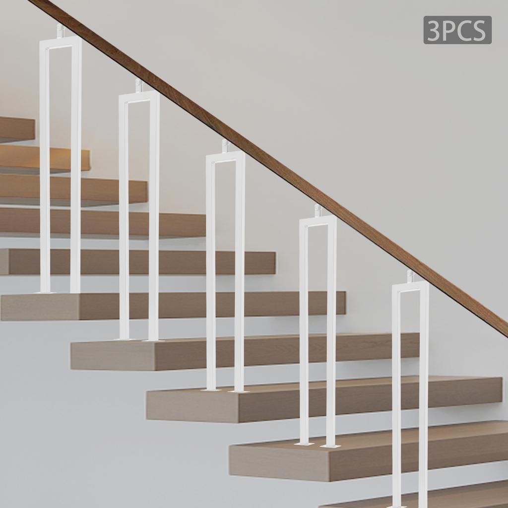 U-Shape Stair Balusters, 3-Pack White Staircase Spindles, 91.5cm Vertical Railing Posts, 21.5x6x91.5cm Interior Baluster Set
