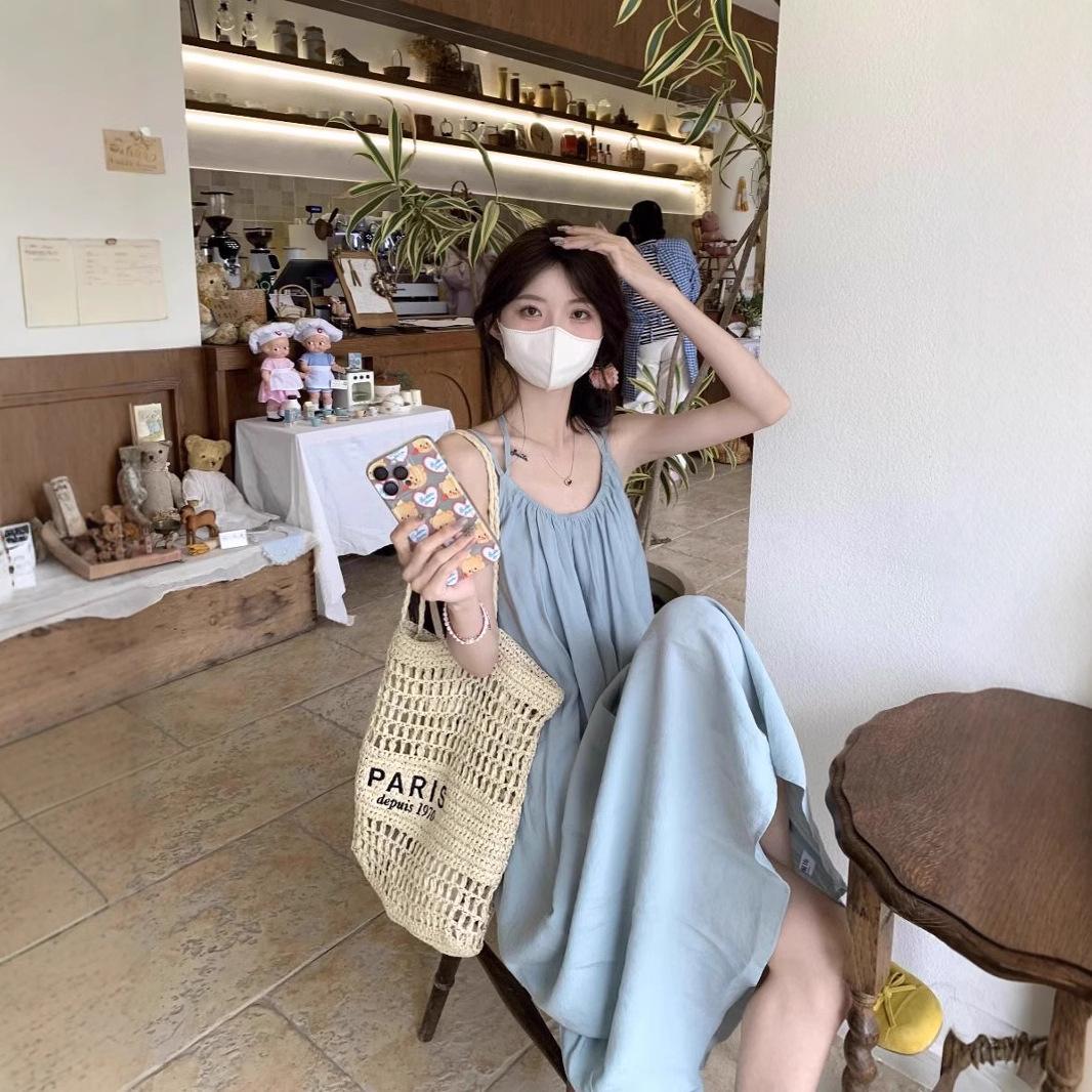 

Пляжный отпуск Синее платье А-силуэта на тонких бретельках с открытой спиной, Женская весенняя коллекция 2025 Medium (M)