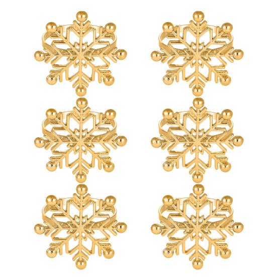 1/2/6Pcs Golden Metal Napkin Ring Faux Pearl Decor Snowflake Design Winter-themed Napkin Holders Weddings Parties Table Decor