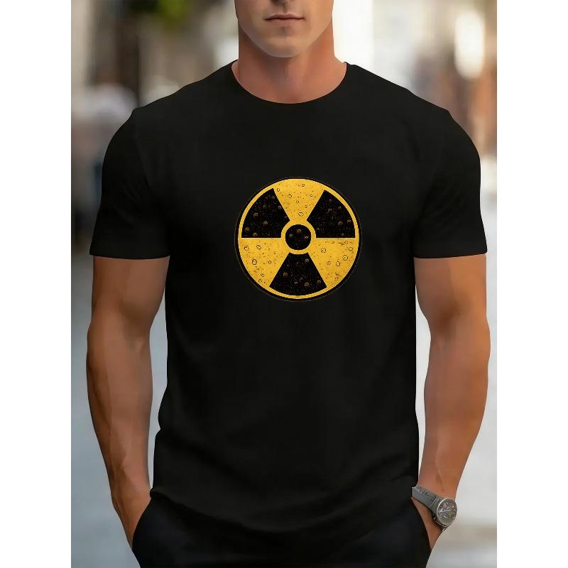 

European sizes Yellow and Black Retro Distressed Radiation Warning Symbol Print | Spring New Release, Men S Fashion Clothing, 4XL