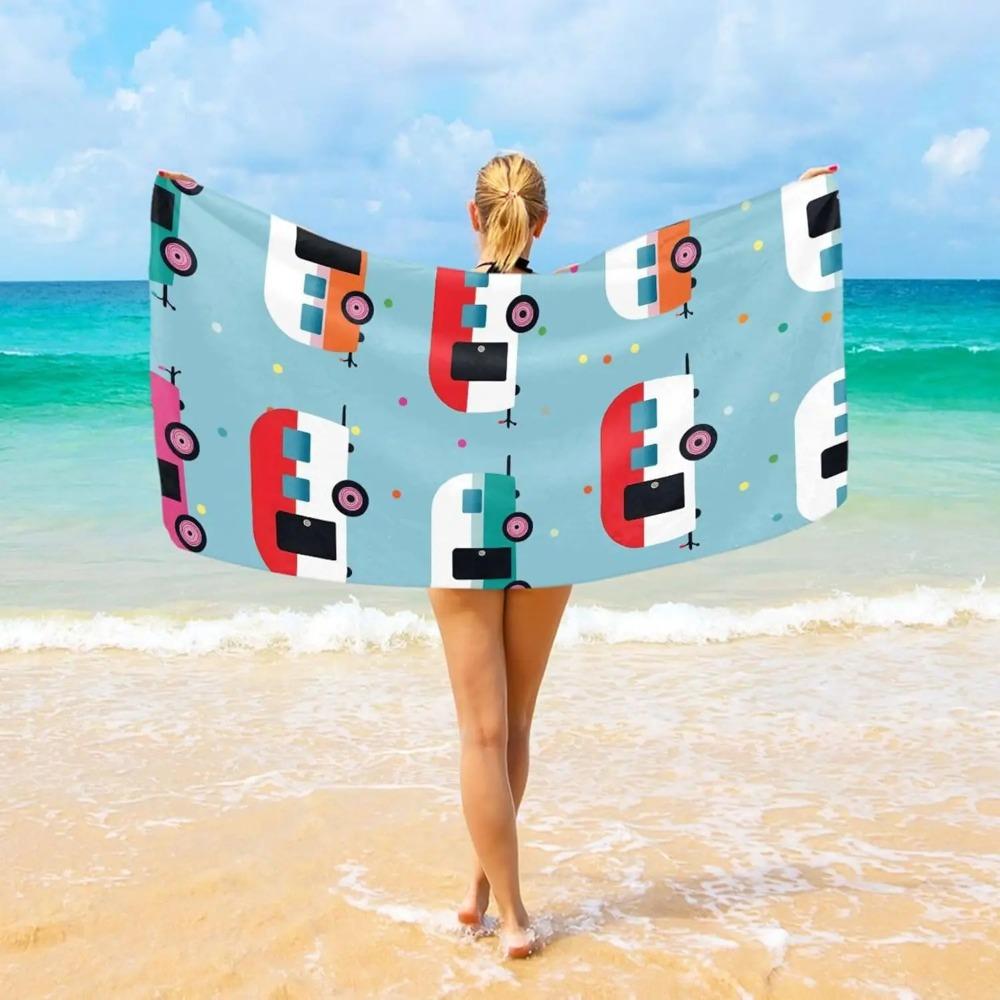 Artistic Green Palm Leaves Beach Towel, Black Tropical Pattern Quick Dry Absorbent, Lightweight Sand Free Travel Pool Essentials