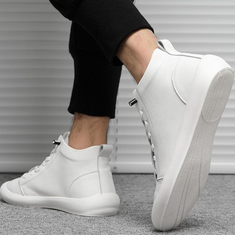 Fashion High Quality Men Shoes New High Top White Leather Shoe Korean Style Trendy Men White Sneakers Shoe Luxury Designer Shoes for Men