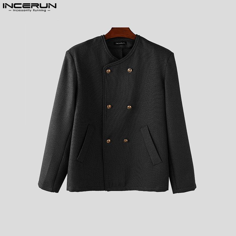 INCERUN Bărbați de primăvară cu gât rotund cu mânecă lungă Cardigan Blazer Nasturi Textura paltoane