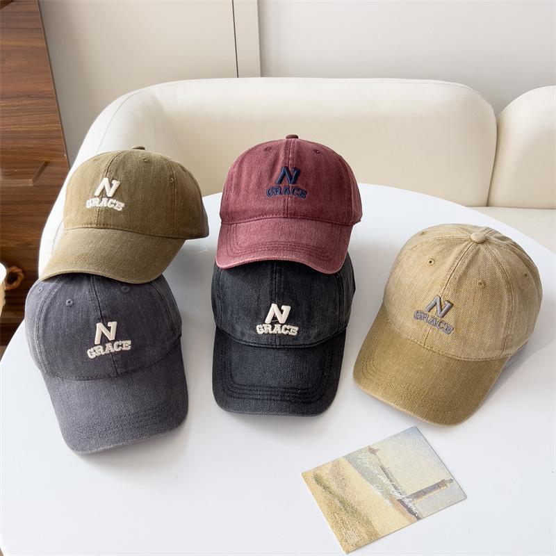 Fashionable Three dimensional Letter Embroidery N Soft Top Baseball Hat Made of Old Baseball Hat for Women Fashion Simple Style