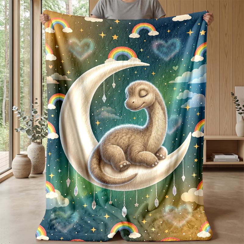 Dinosaur Dreams Crescent Moon blanket Personalized Name Flannel Blanket Soft Cozy Plush Throw for Sofa Bed Lightweight Home Decor