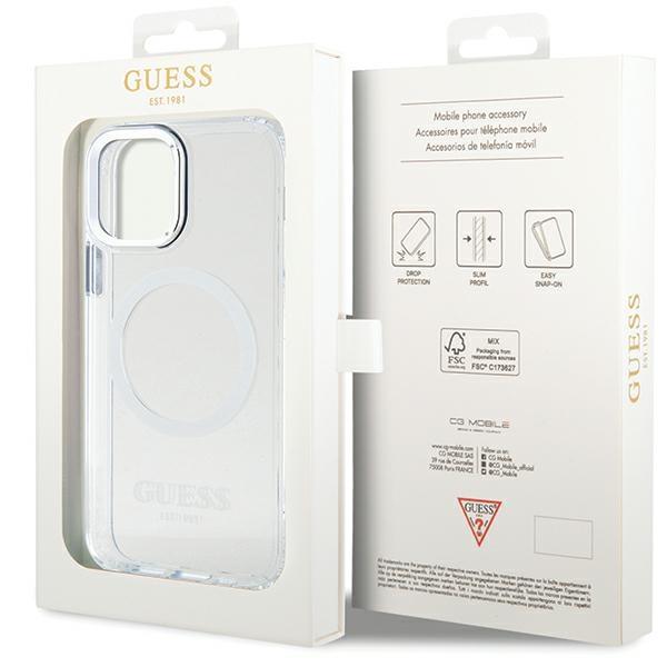 Guess Guhmp12Mhtrms Iphone 12/12 Pro 6.1 Srebrny/Silver Hard Case Metal Outline Magsafe