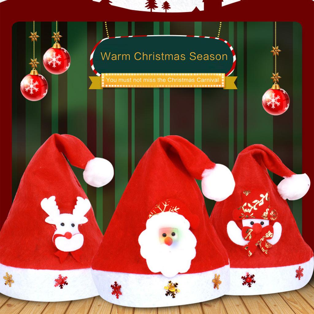 Christmas Santa Hat Decorative LED Santa Cap Festival Holiday Party Dress Up Unisex Felt Santa Hat for Adults Children