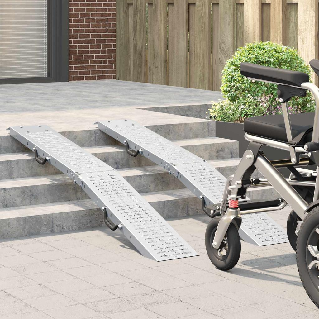 Rampa Pieghevole Capacità di Carico 200 kg per Rampa 2 pz Argento 166 x 23 x 4,5 cm