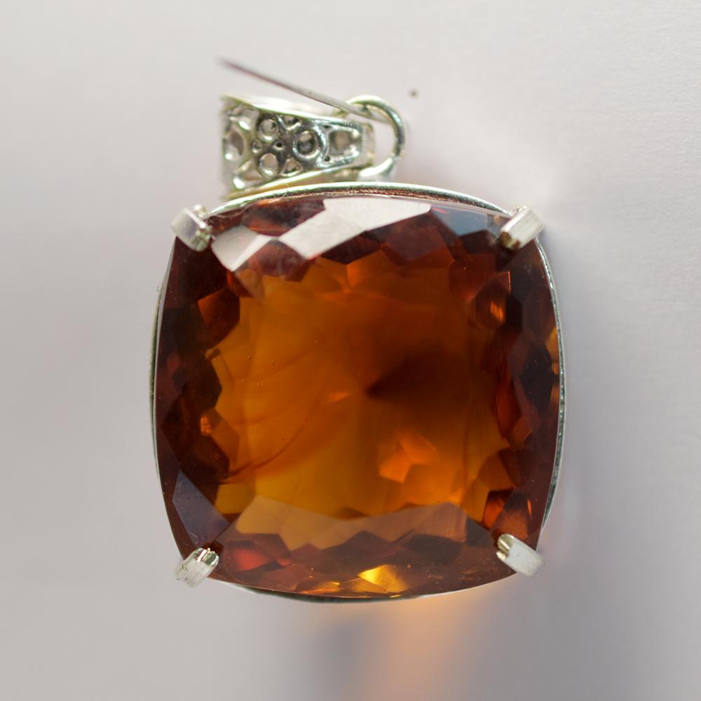 Natural Orange Topaz 925 Sterling Silver 100Ct Gems Pendant Square Cut CERTIFIED my-480-ns