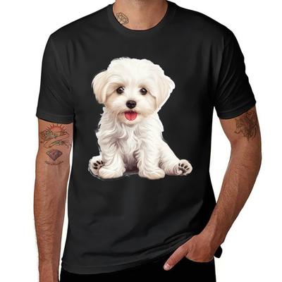 Entzückende Malteser-Liebe. T-Shirt Anime-Kleidung Sommeroberteil Herren Baumwoll-T-Shirt