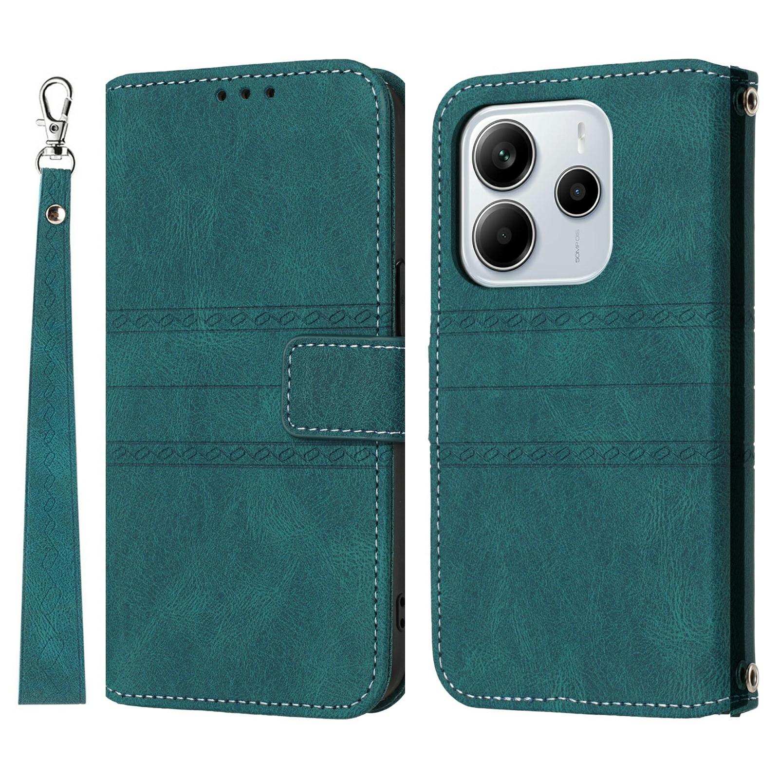 

Для Xiaomi Redmi Note 14 4G (163,25x76,55x8,16 мм) Чехол-кошелек из кожи с тиснением, приятный на ощупь, чехол для телефона Blackish Green