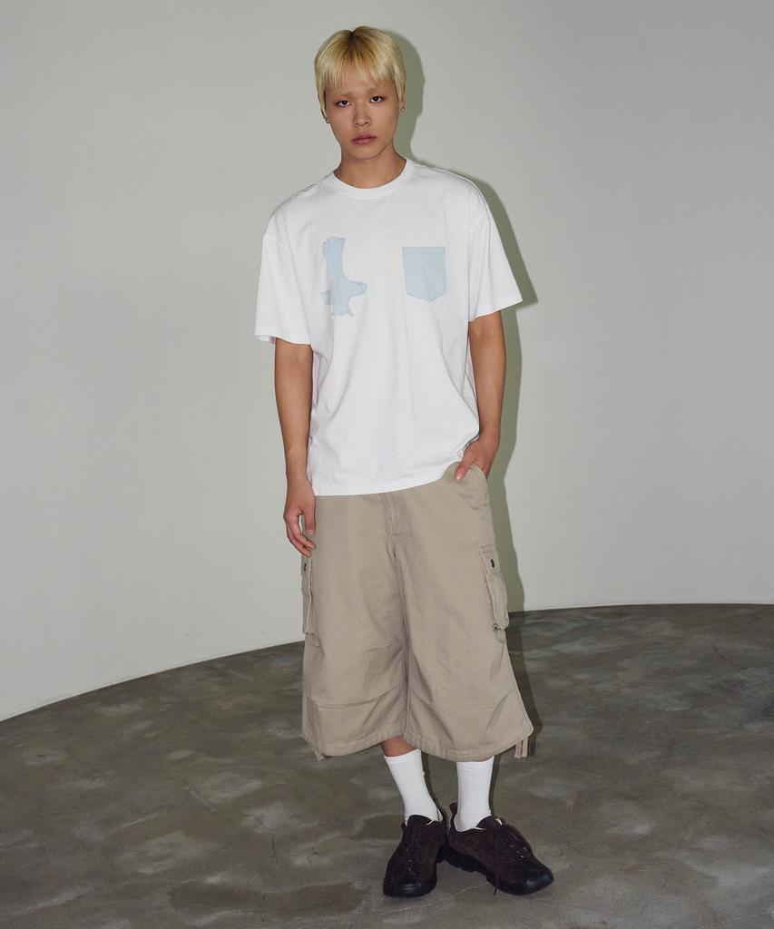 TRAVEL Denim Crossbody Short Sleeve Tee White