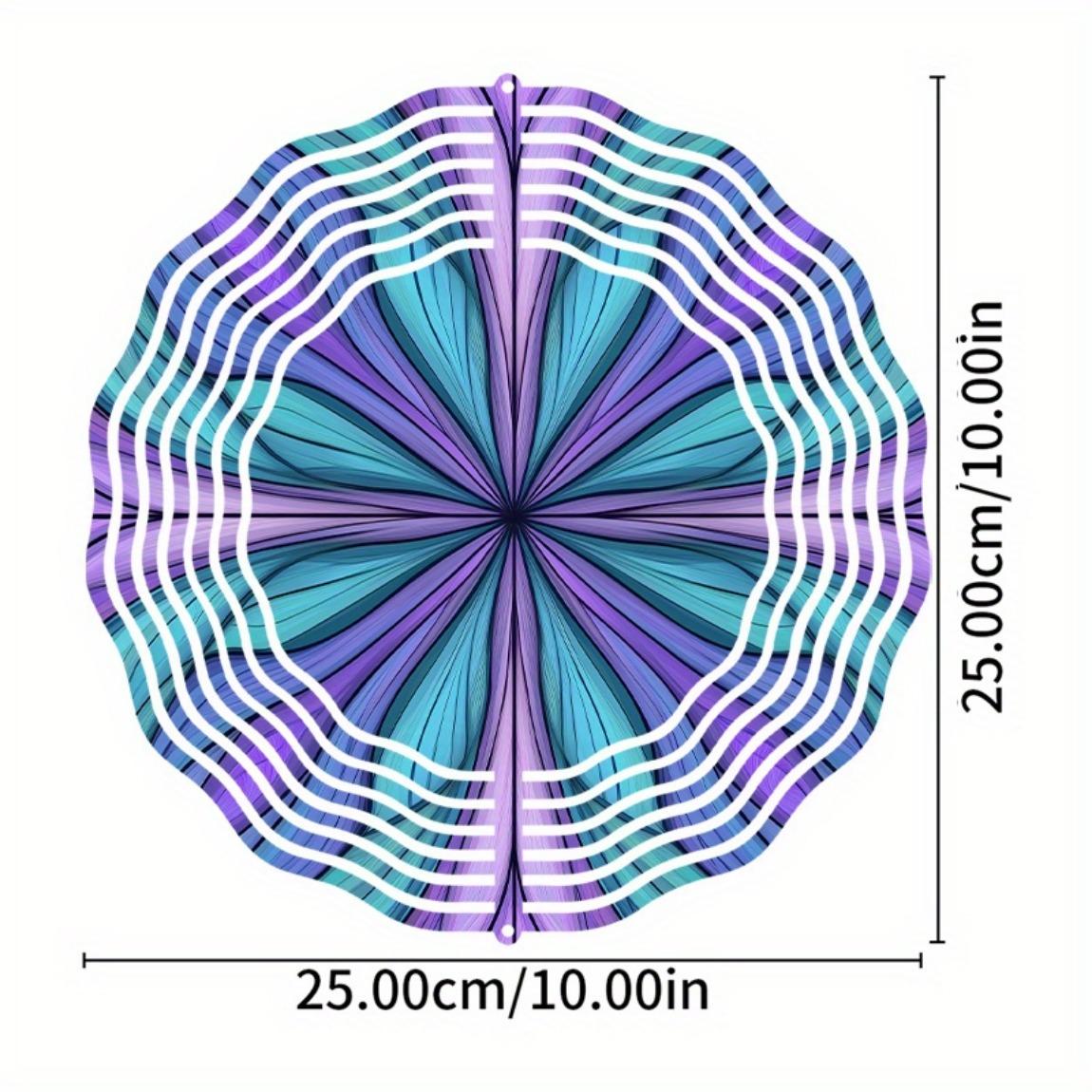 

10 Inch Metal Wind Chime Outdoor Hanging Decor with Blue Purple Geometric Design 360 Rotating for Garden Patio Spring Summer Gift for Friends 01A