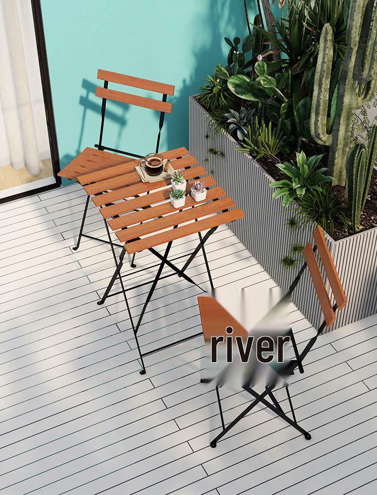 Outdoor Solid Wood Folding Balcony Table and Chair Set - 3-Piece