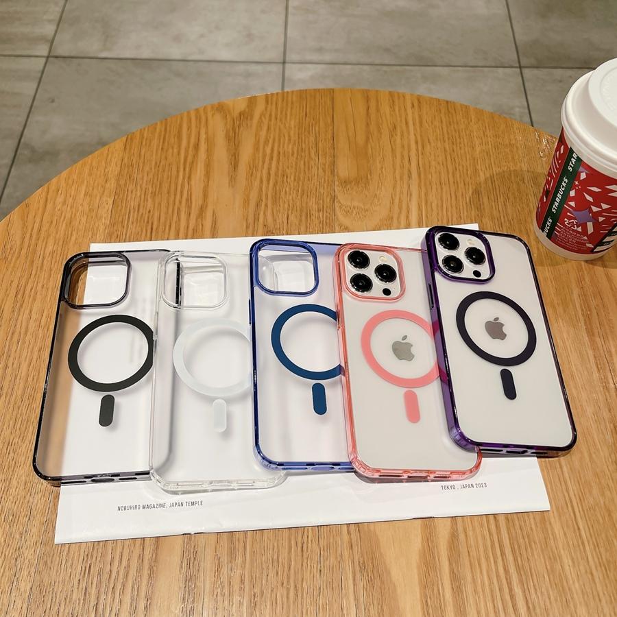 Frosted Magnetic Wireless Charging Phone Case for iPhone 16 Pro Max 16 Plus 16 iPhone 15 14 13 12 11 XR Translucent Colored Frame Shockproof Cover