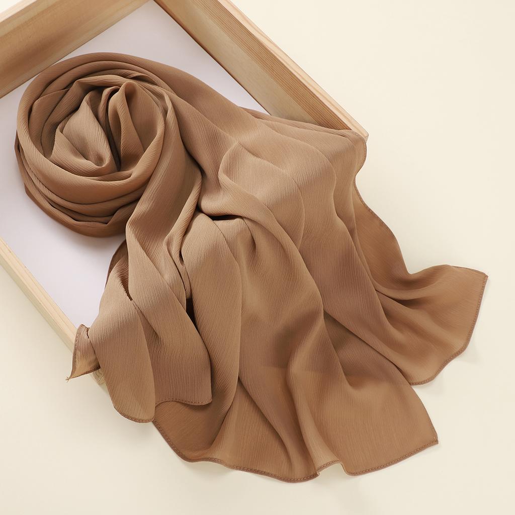 Muslim Plain Crinkle Hijabs Heavy Chiffon Scarf Arab Crepe Shawl Wraps Islamic Headband Solid Color Foulard Women
