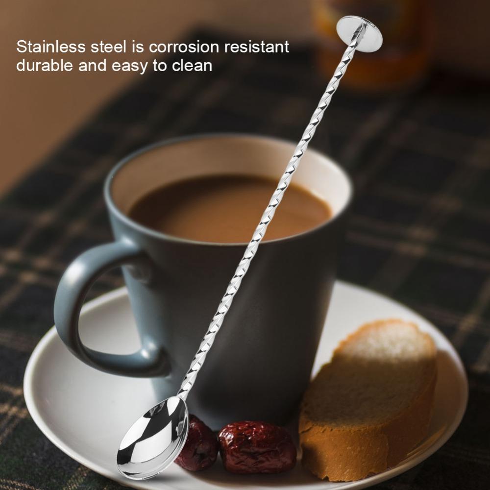 Rustless Steel Stirring Spoon Mirror Polished Long Handle Mixing Spoon Slender Shape Practical Drink Stirring Spoon