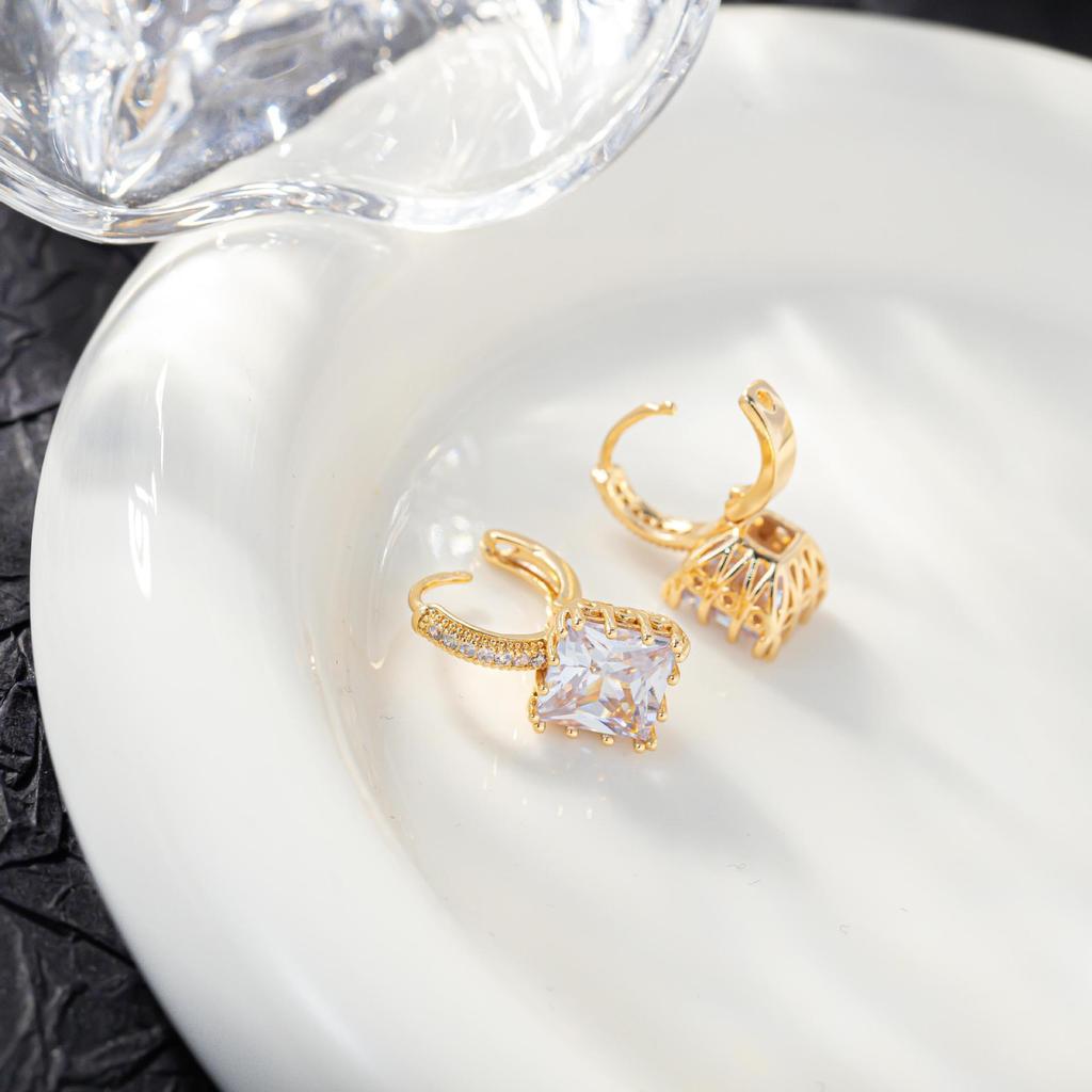 Korean Style Zirconia Square Earrings for Women - Geometric Studs for a High-End, Versatile Look