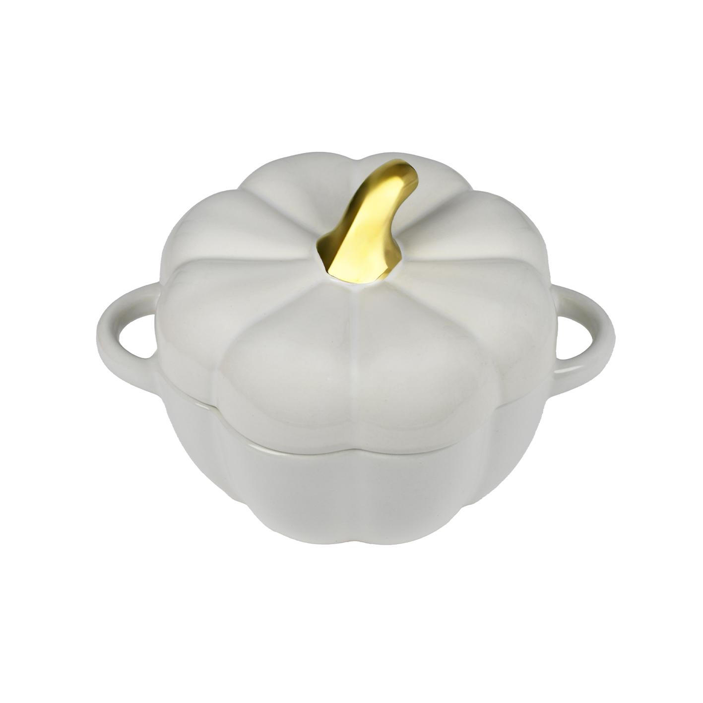 

Керамический горшок для тыквы с крышкой, противень для запекания в духовке, кухня, вечеринка на Хэллоуин, праздничное украшение, суп-салат, миска для хлопьев белый