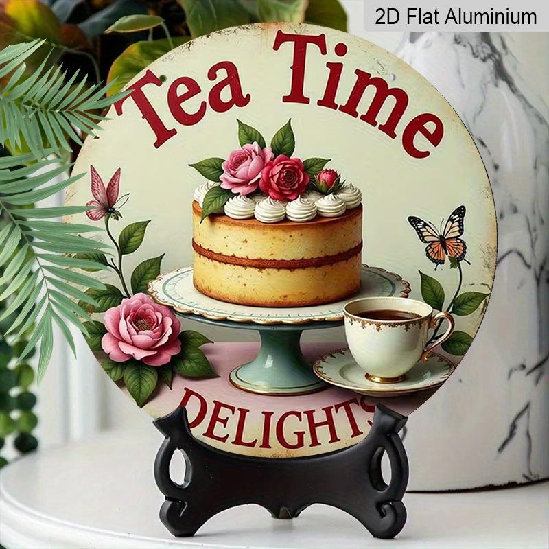 2D Flat Aluminum Retro Cake-Style Wall Decor, Afternoon Tea Style 7.87 Inches X 7.87 Inches Perfect for Tea Parties, Weddings, Cafes, Front Doors