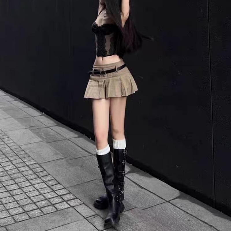 Brown Western Cowboy Boots Women's But Knee Boots Metal Belt Buckle Thick Heel Platform Tall Knight Boots Single Boots