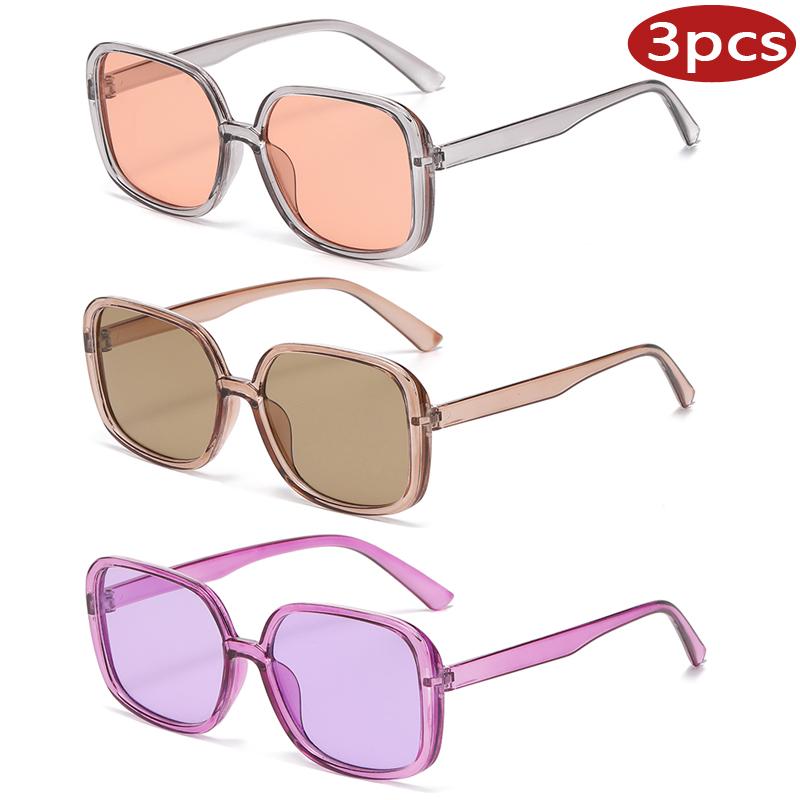 

3pcs Square Big Frame Sunglasses Woman Retro Vintage Colorful Sun Glasses Female Outdoor Sport Unisex Eyewear Travel Goggle