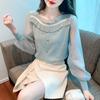 Sweet Fashion Spring Autumn New Women's Solid Square Collar Lace Patchwork Button France Chic Long Sleeve Chiffon Shirt Tops