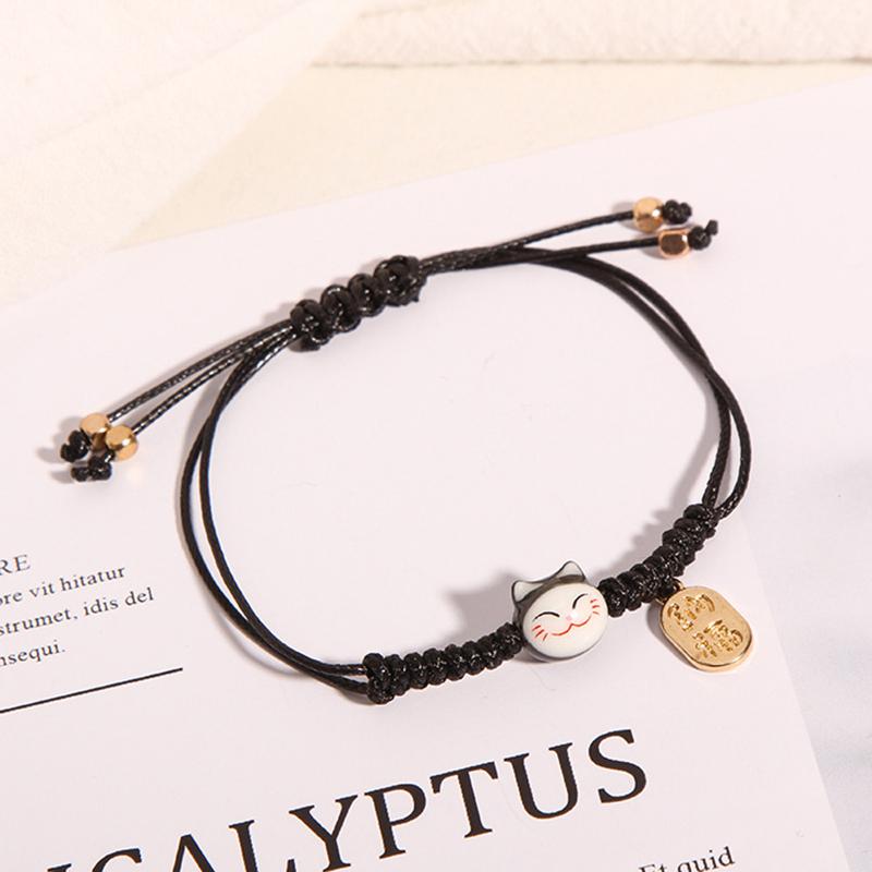 Handmade Colorful Rope Lucky Cat Bracelet For Women Girls Bangles Trendy Jewelry