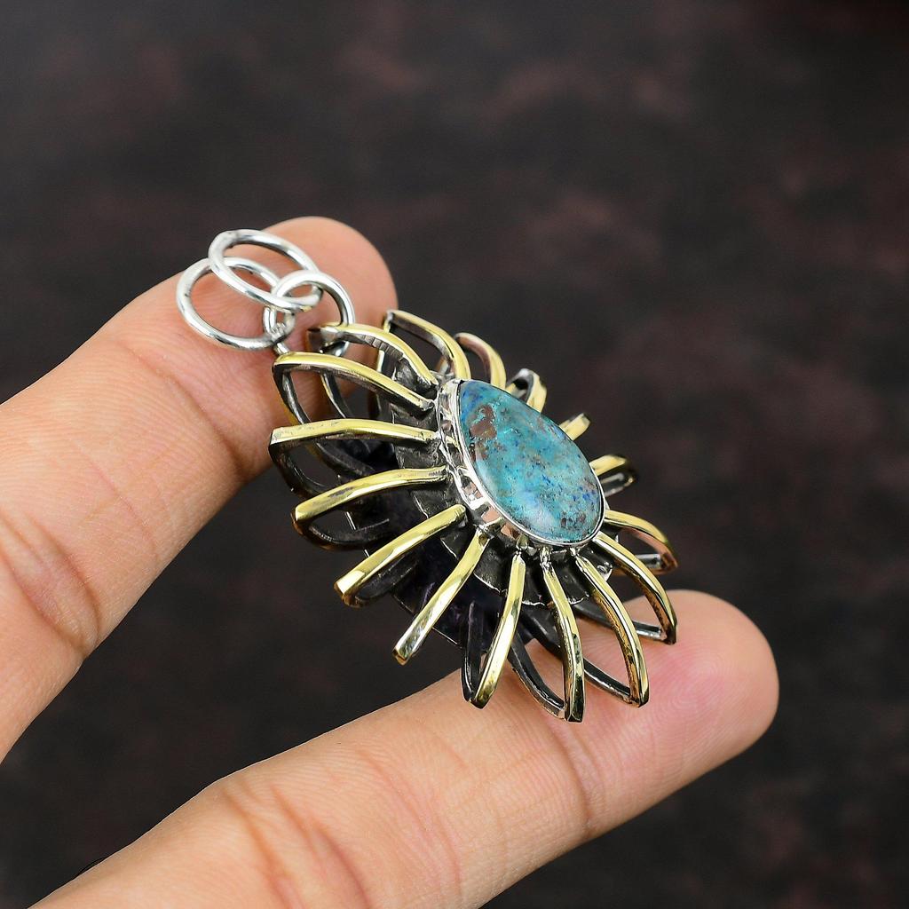 Shattuckite Pendant 925 Sterling Silver Pendant Gemstone Handmade Jewelry 18K Gold Plated Pendant Cage Jewelry Gift For Girl Antique Pendant