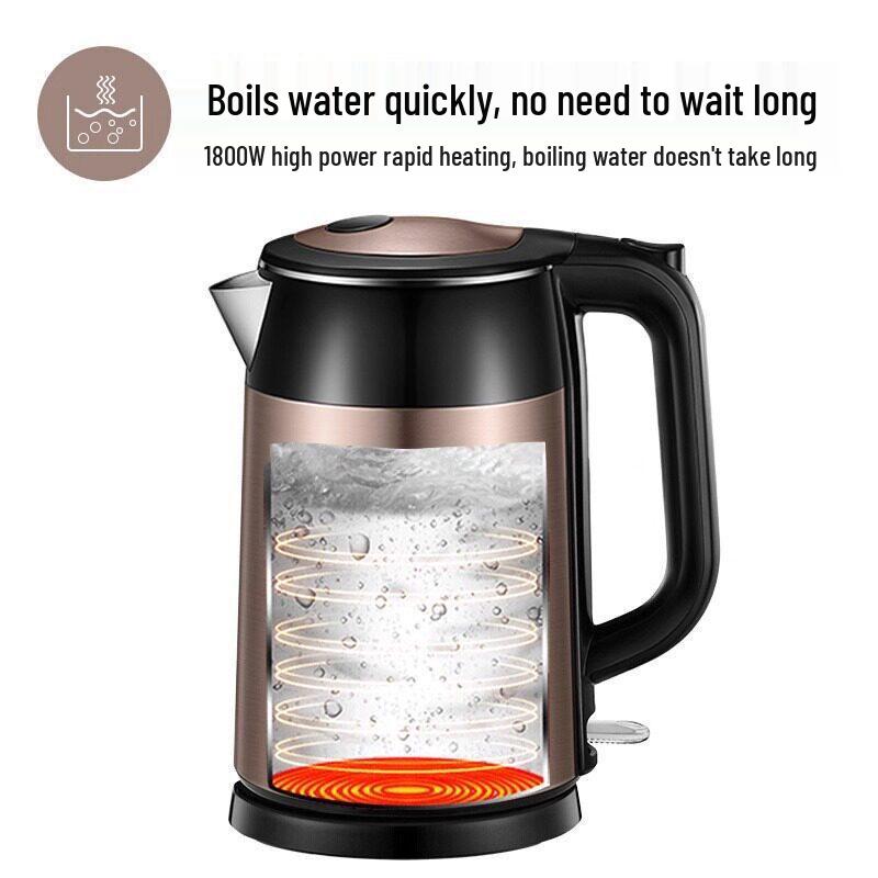 Supor 1.7L Stainless Steel Electric Kettle - Seamless Double Layer, Anti-Scald Design, 304 Steel Kettle.