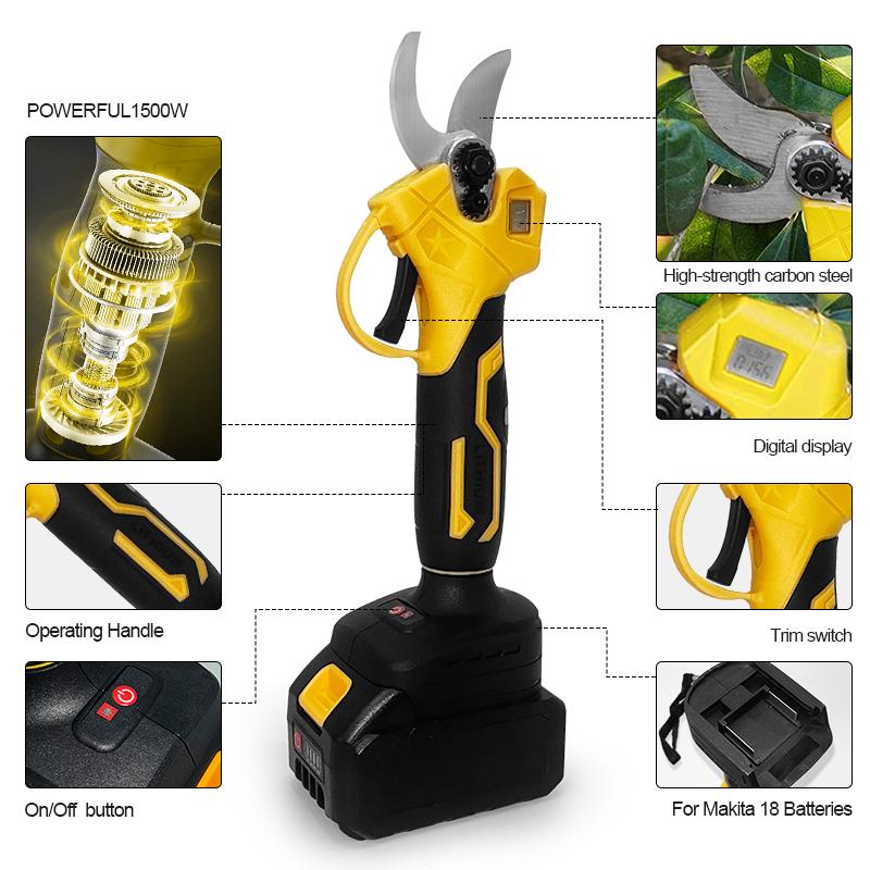 Bürstenlose Akku-Elektroschere 1500W hohe Leistung Elektrische Göttin Garten Obstgärten Baumast Multifunktions-Astschere