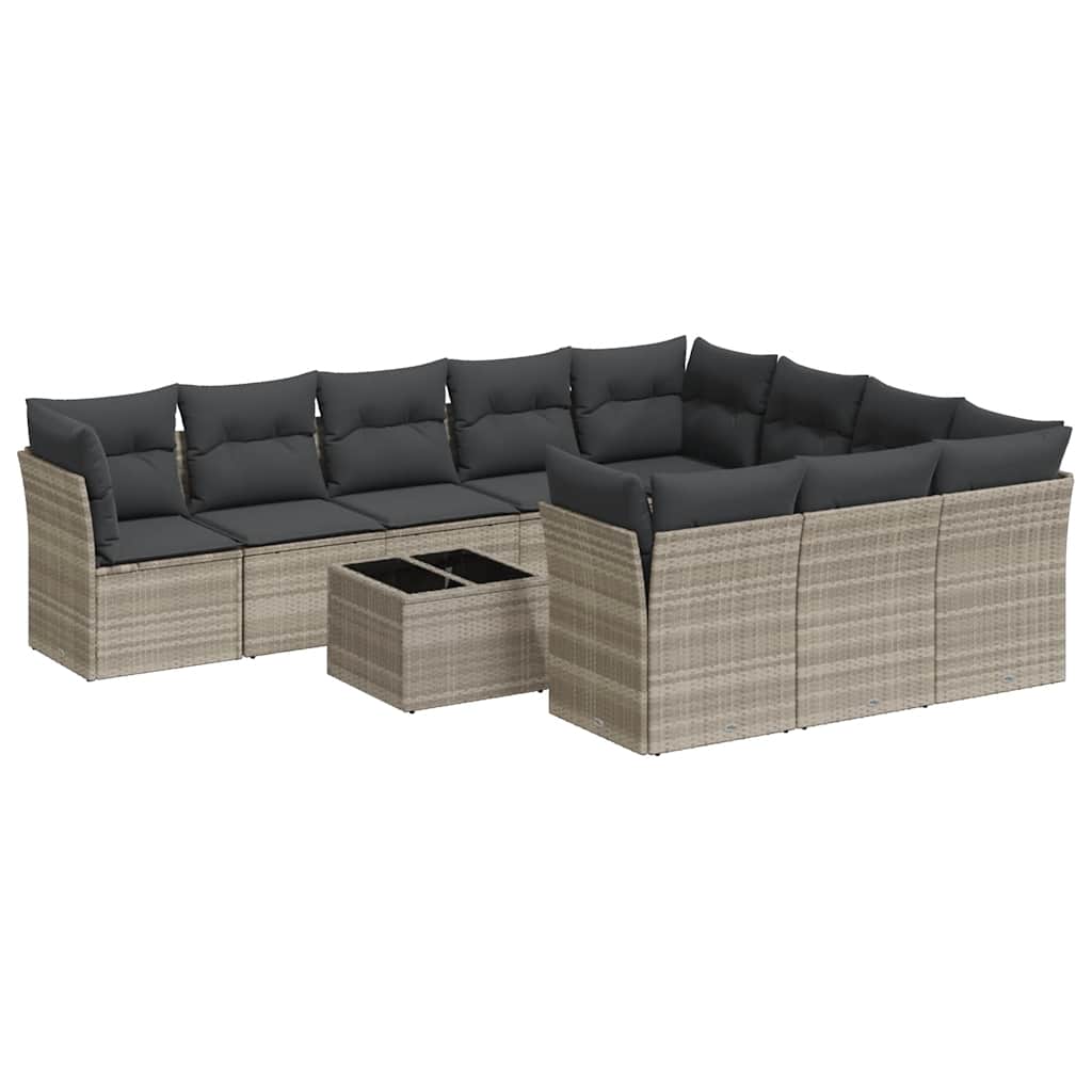 11 piece Garden Sofa Set with Cushions Light Grey Poly Rattan