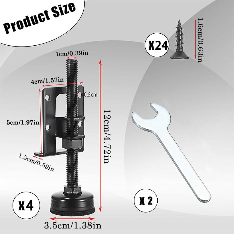 4 szt. Regulowane nóżki poziomujące, wytrzymałe nóżki poziomujące do mebli, nóżki poziomujące do szafek, sof, stołów i krzeseł, zestaw nakrętek z gwintem T, czarny