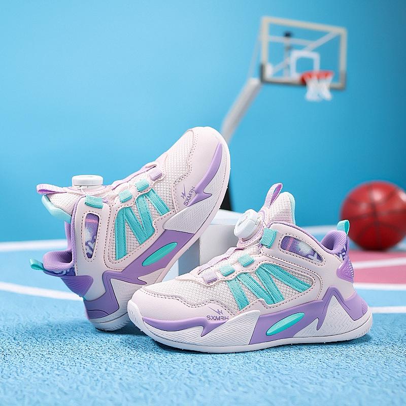 Boys basketball shoes 2025 autumn new shock absorption children's student sports shoes medium older children's knob basketball shoes girls