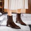 Short Boots High Heel Martin Boots Year Brown Soft Leather Spring and Autumn Single Boots Pointed Fashion Thick Heel Boots