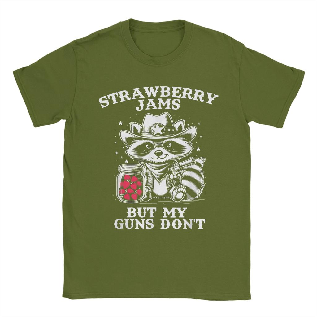 Strawberry Jams But My Don't Funny Raccoon Men T Shirt Funny Tee Shirt Short Sleeve Round Neck T-Shirt Cotton Summer Clothes