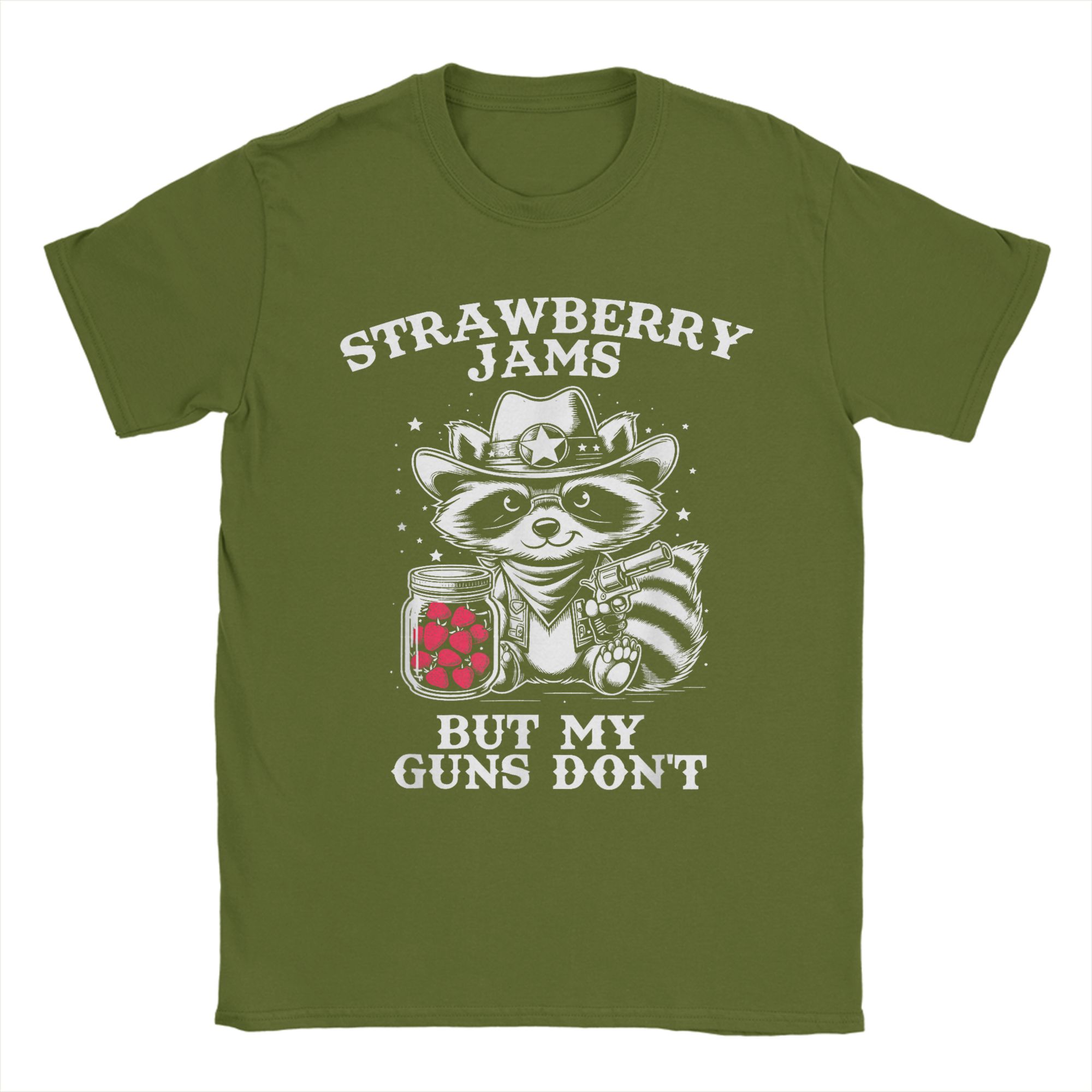 Strawberry Jams But My Don t Funny Raccoon Men T Shirt  Funny Tee Shirt Short Sleeve Round Neck T-Shirt Cotton Summer Clothes 4XL