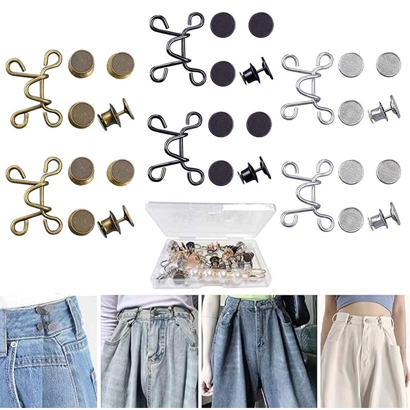 2~8Sets Adjustable Jeans Button Pant Waist Tightener,Detachable Decor Waist Buckle, No Sew and No Tools Button Pins for Jeans