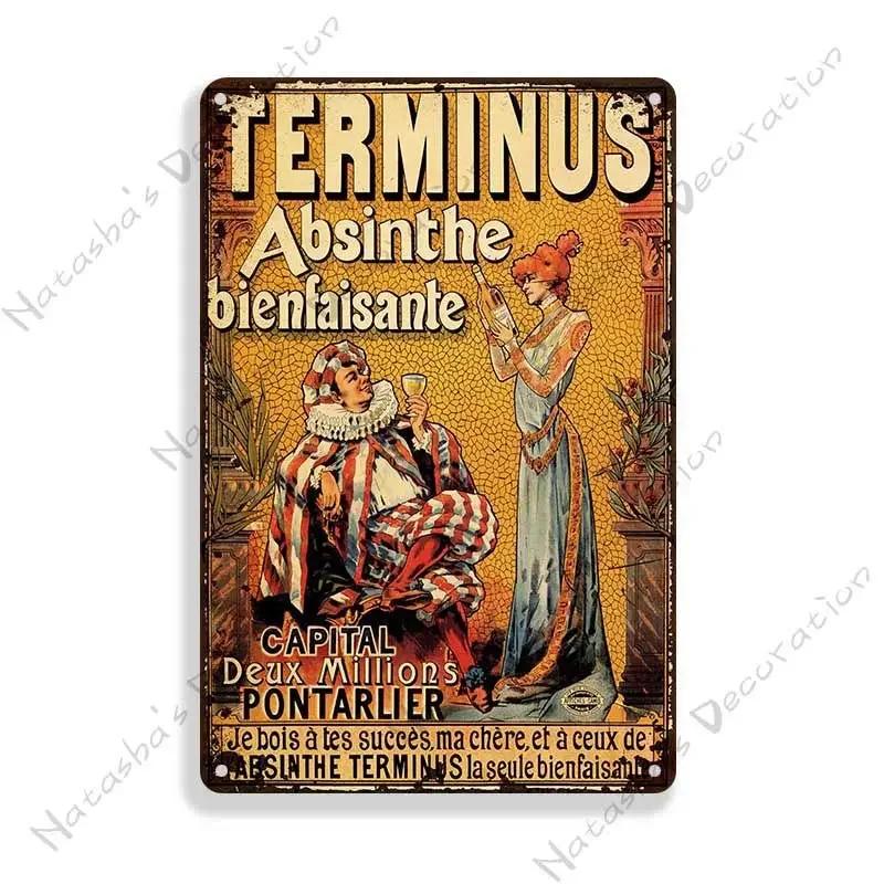 Absinthe Metal Tin Sign Beer Brand Metal Signs Wall Plate Vintage Metal Plaque Man Cave Home Plate Wall Industrial Decor