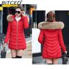 BITCED Winter Coat for Women - Mid-Length Slim-Fit Cotton Jacket with Large Fur Collar and Down-Filled Quilted Design