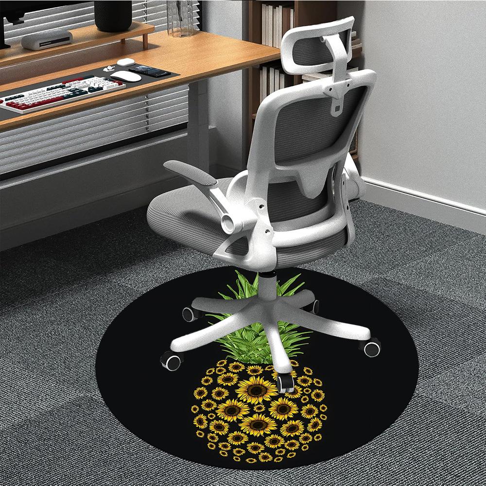 1pc Pineapple Sunflowers Office Round Area Rug, Indoor Mat Suitable ForOffice, Under Office Chairs Bedroom Living Room Home Decor T167