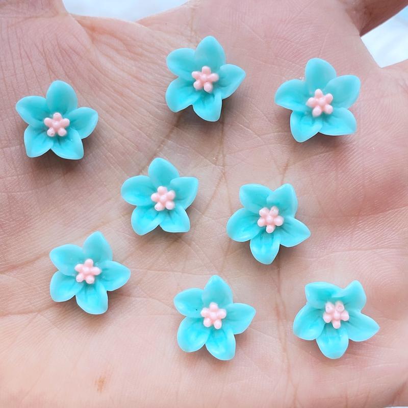 60Pcs New Cute 13mm Mini Flower Series Resin Flatback Cabochon Scrapbook Kawaii Embellishments Accessories