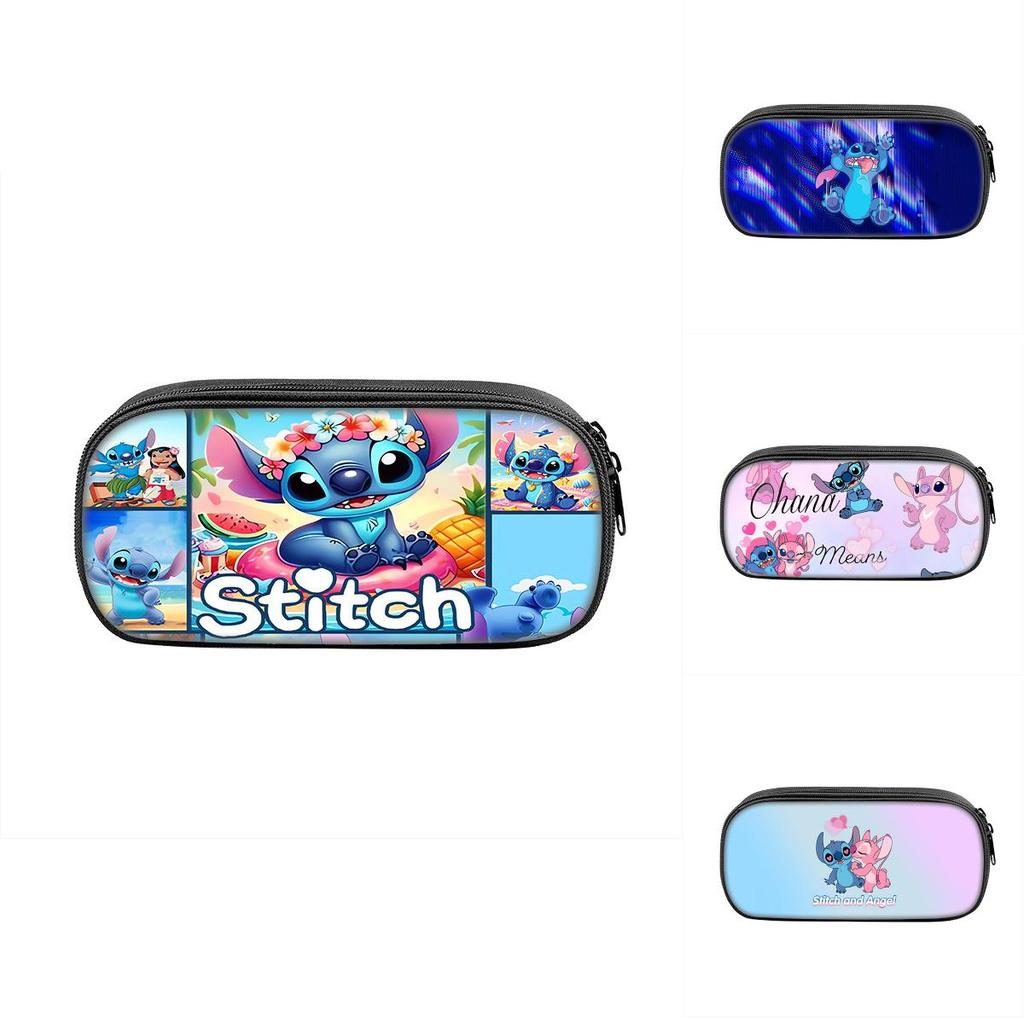 Stitch Pencil Case With Dual Zipper Polyester Storage For Kids And Students