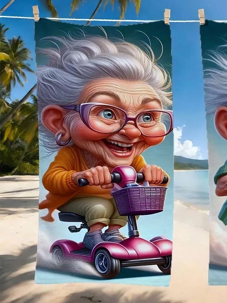 

Funny Grandpa and Grandma Riding Scooter Beach Towel Quick-drying Suitable for Beach Vacation Pool Summer Funny Gift for Lover W30*H60(CM)