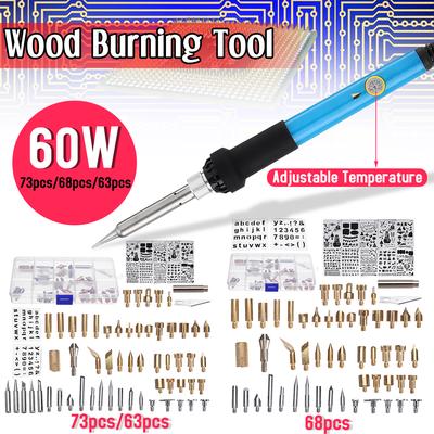 73PCS 60W Wood Burning Pen Soldering Tools Set Tips Stencil Pyrography Craft Kit