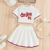 Girls' Casual Sports Set Fall Kids' Fashion White Short-Sleeve Top with Letter Print Red-Trimmed Printed Skirt Two-Piece Set